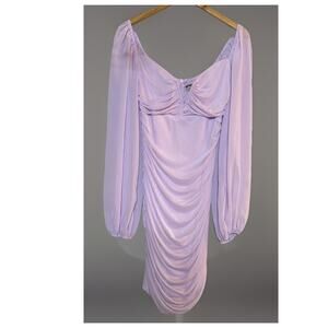 L'Vow Studio Women's Mini Dress Long Sheer Sleeve Stretchy Purple L New